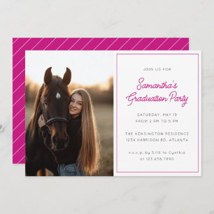 Modern Script Photo Hot Pink Graduation Party Invitation