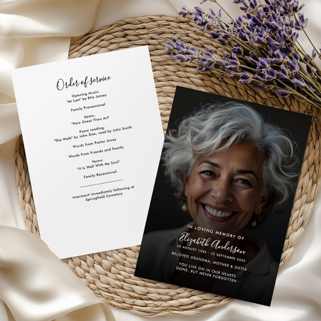 Modern Script & Photo In Loving Memory Funeral Program (Creator Uploaded)