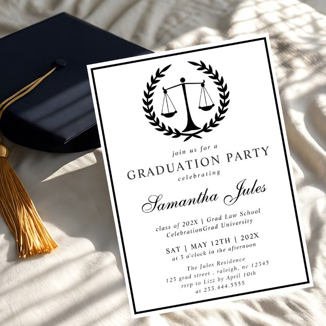Modern Script  Photo Law School Graduation  Invitation (Creator Uploaded)