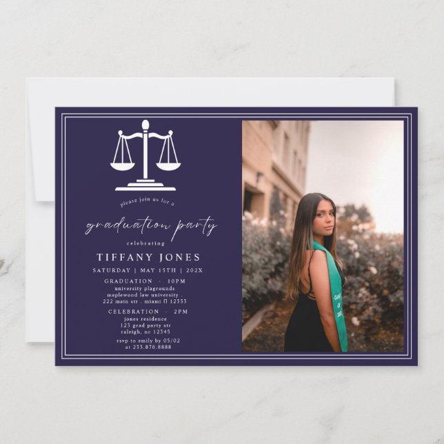 Modern Script Photo Law Schoool Graduation Party  Invitation (Front)
