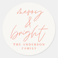Modern script photo merry & bright red christmas
