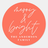 Modern script photo merry & bright red christmas