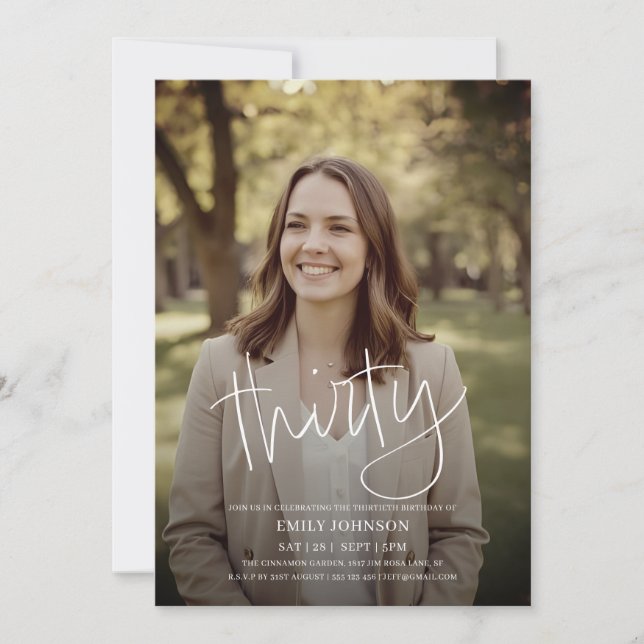 Modern Script Photo Minimal 30th Birthday Invitation (Front)
