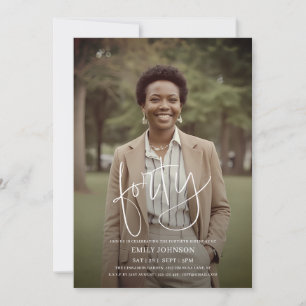 Modern Script Photo Minimal 40th Birthday Invitation