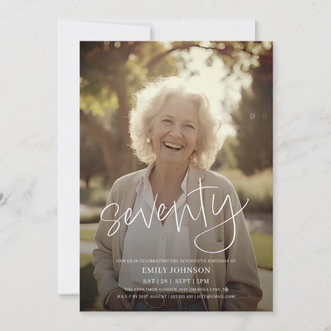 Modern Script Photo Minimal 70th Birthday Invitation (Front)