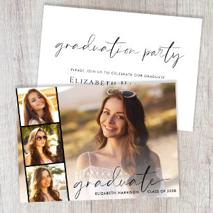 Modern Script Photo Overlay Graduation Party Invitation
