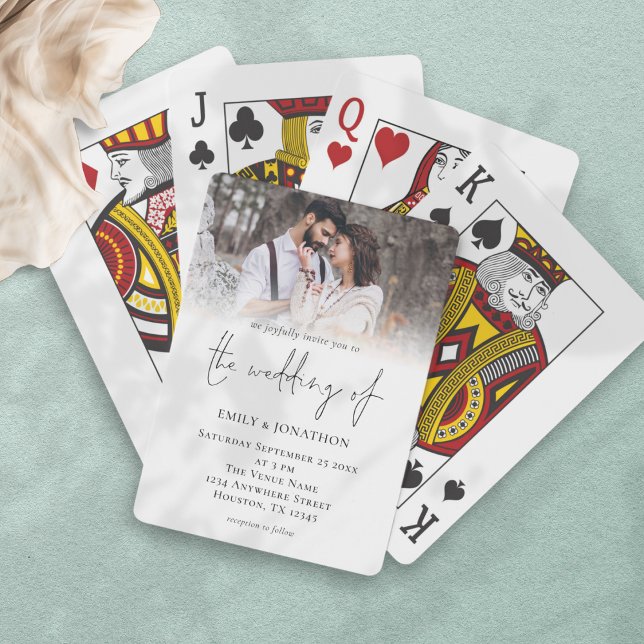 Modern Script Photo Overlay Wedding Invitation Playing Cards (Creator Uploaded)