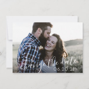 Modern Script Photo Postponement Wedding Save The Date