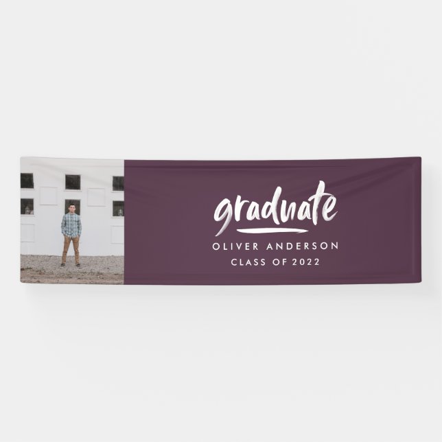 Modern script photo purple elegant graduation banner (Horizontal)