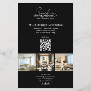 Modern Script Photo QR Black Professional Business Flyer