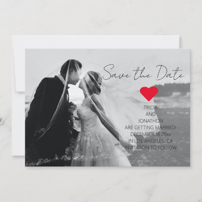 Modern Script Photo QR Code Wedding Add Name Date  Save The Date (Front)