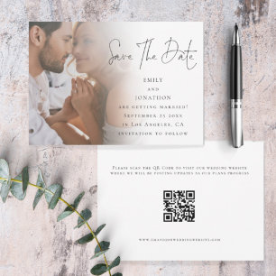 Modern Script Photo QR Code Wedding Save The Date