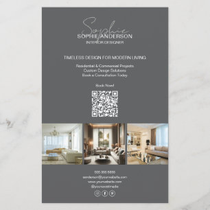 Modern Script Photo QR Grey Professional Business Flyer