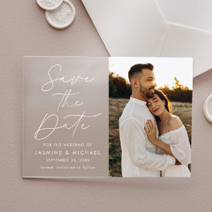Modern Script Photo Save The Date Acrylic Invitations