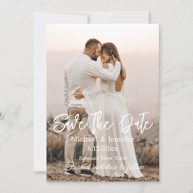 modern script photo save the date minimal wedding invitation