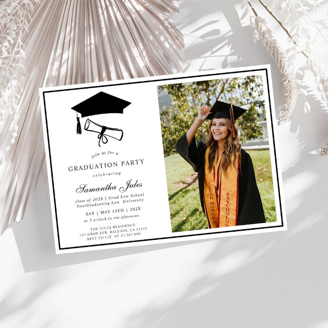 Modern Script Photo School Graduation  Invitation (Creator Uploaded)
