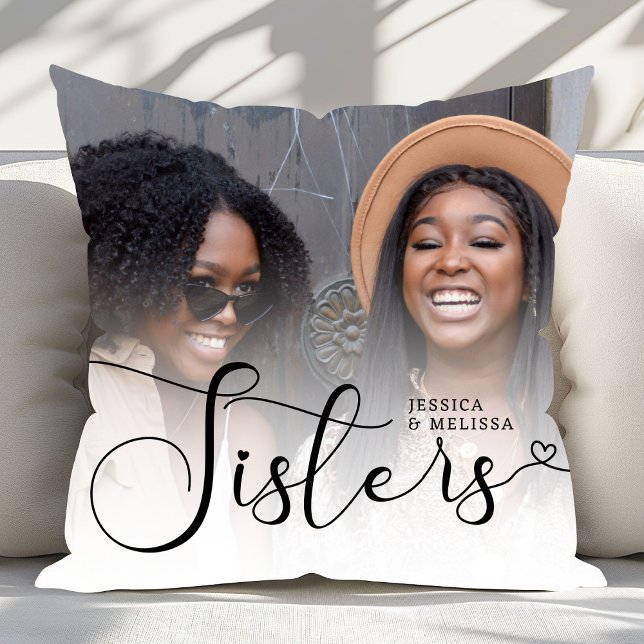 Modern Script Photo Sisters Gift Cushion (Creator Uploaded)
