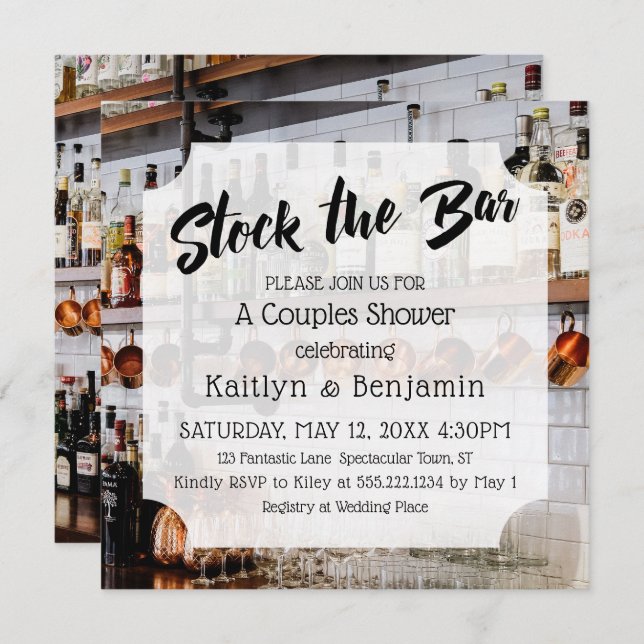 Modern Script, Photo Stock the Bar Couples Shower Invitation (Front/Back)