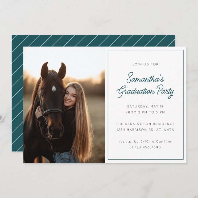 Modern Script Photo Teal Graduation Party Invitation (Front/Back)