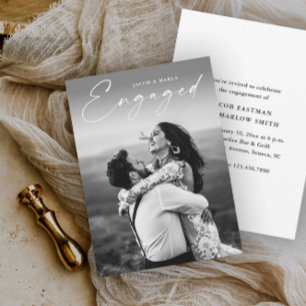 Modern Script Photo Wedding Engagement Party Invitation
