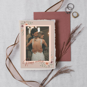 Modern Script Photo Wedding floral Thank You Card