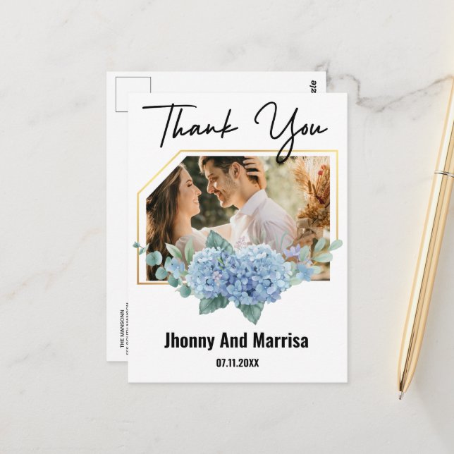 Modern Script Photo Wedding postcard (Front/Back In Situ)