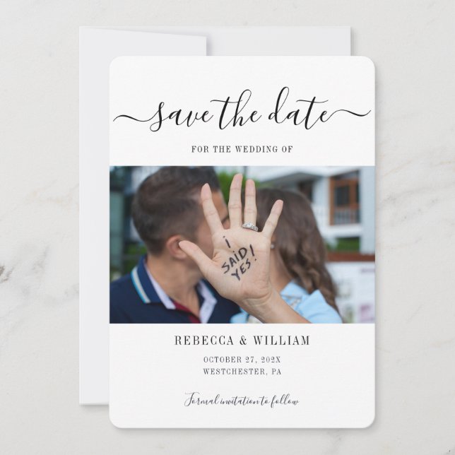 Modern Script Photo Wedding Save The Date (Front)