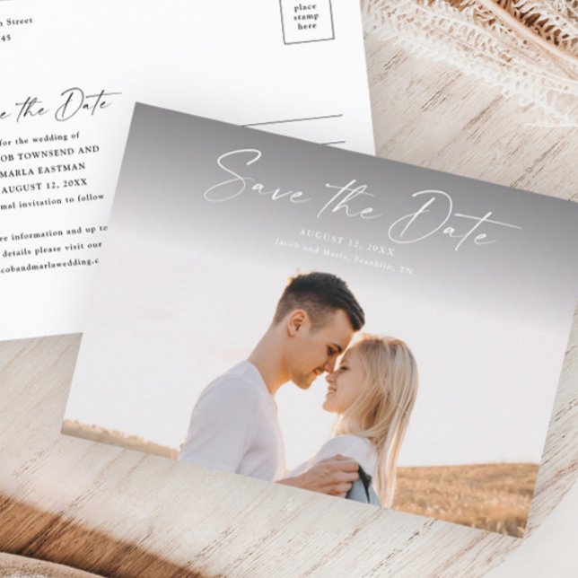 Modern Script Photo Wedding Save the Date Announcement Postcard (Creator Uploaded)