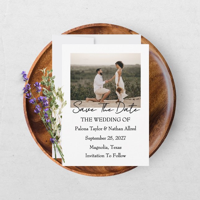 Modern Script Photo Wedding Save The Date Invitation (Creator Uploaded)