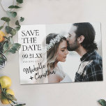 Modern Script Photo Wedding Save the Date Invite<br><div class="desc">Simply Chic. This stylish, modern wedding save the date flat card template has a bright, clean and fresh design featuring a semi-transparent overlay for your text on the left portion of your photo, lending a feeling of flow. To add to that effect, depending on the length of your first names,...</div>