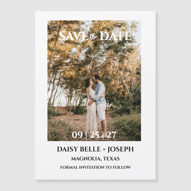Modern Script Photo Wedding Save The Date Magnetic Invitation (Front)