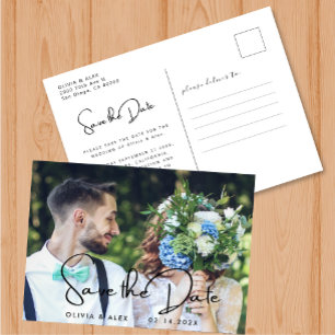 Modern Script Photo Wedding  Save The Date Postcard