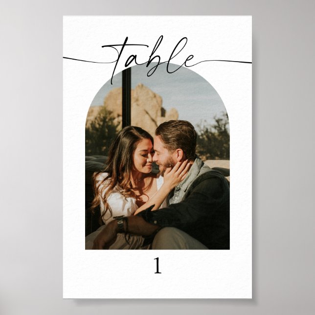Modern Script Photo Wedding Table Numbers Poster (Front)