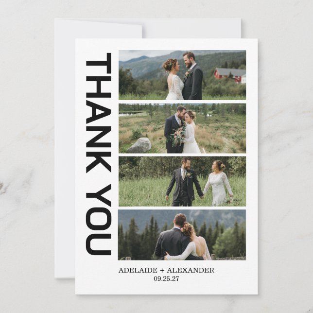 Modern Script Photo Wedding Thank You Card (Front)