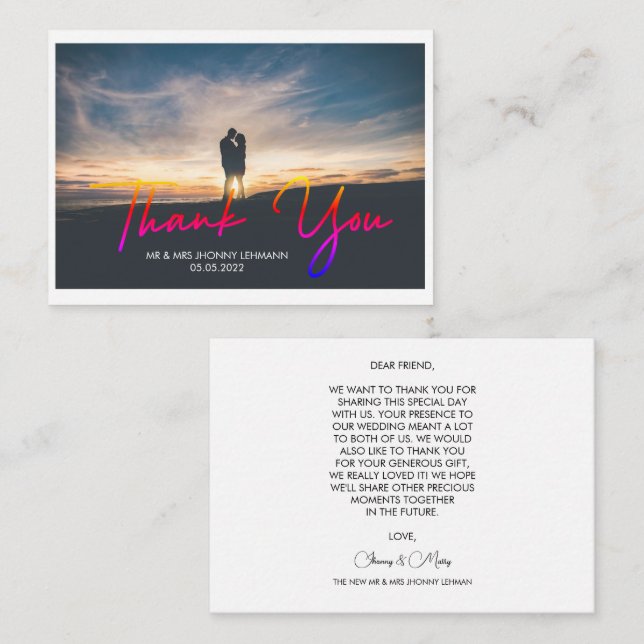 Modern Script Photo Wedding Thank You Card (Front/Back)