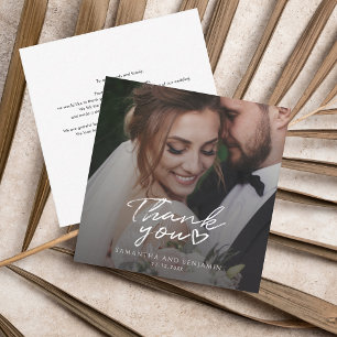 Modern Script Photo Wedding Thank You Card
