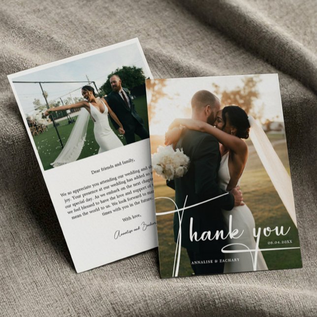 Modern Script Photo Wedding Thank You Card (Creator Uploaded)