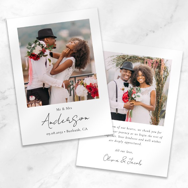 Modern Script Photo Wedding Thank You Card (Creator Uploaded)
