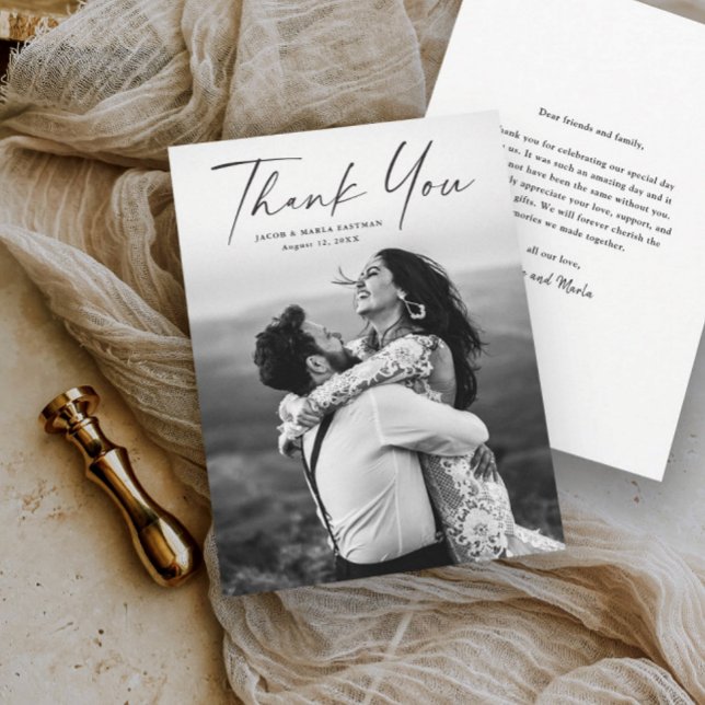 Modern Script Photo Wedding Thank You Card (Creator Uploaded)