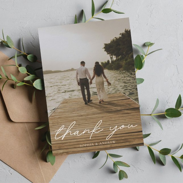 Modern Script Photo Wedding Thank You Card (Creator Uploaded)