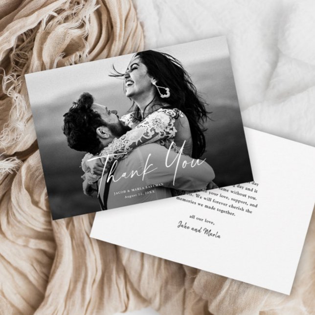 Modern Script Photo Wedding Thank You Card (Creator Uploaded)