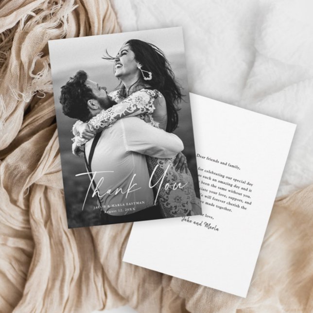 Modern Script Photo Wedding Thank You Card (Creator Uploaded)