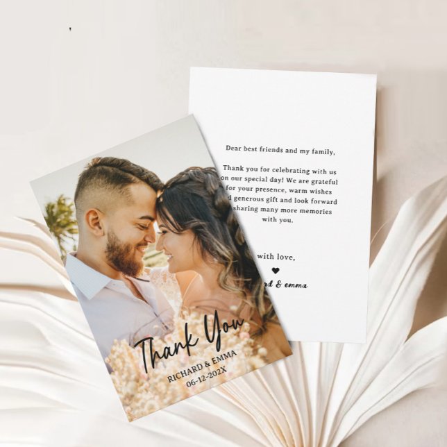 Modern Script Photo Wedding Thank You Card (Modern Script Photo Wedding Thank You Card)