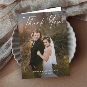 Modern Script Photo Wedding Thank You Card