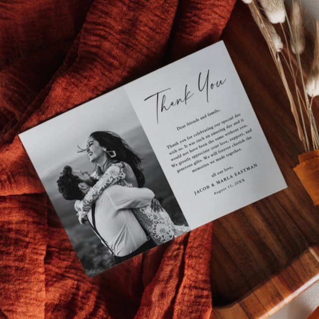 Modern Script Photo Wedding Thank You Magnet (Simple and elegant modern script wedding photo thank you magnetic card.)