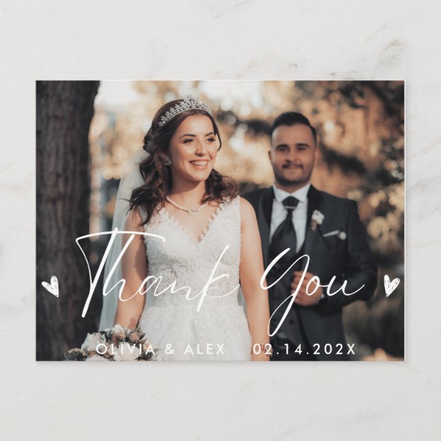 Modern Script Photo Wedding Thank you  Postcard (Front)