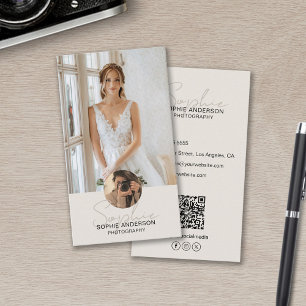 Modern Script Photographer Photo QR Social Media Business Card
