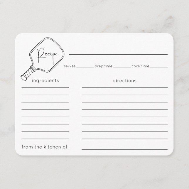 Modern Script Pickleball Bridal Shower Recipe Card (Front)