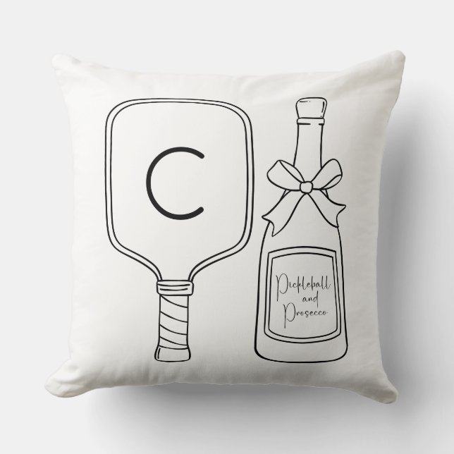 Modern Script Pickleball & Prosecco Monogram Cushion (Front)