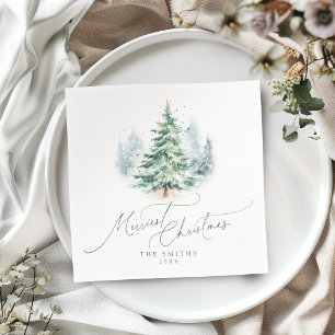Modern Script Pine Tree Merriest Christmas Napkin